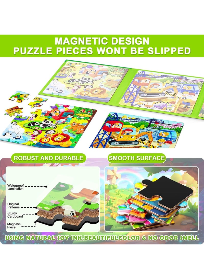 Magnetic Puzzles for Kids Ages 4-8, 3 in 1 Cartoon Jigsaw Puzzle Book, Kids Travel Puzzles Toys, Preschool Learning Toy for Kids 3-8 Year (Green Zoo) - Image 5
